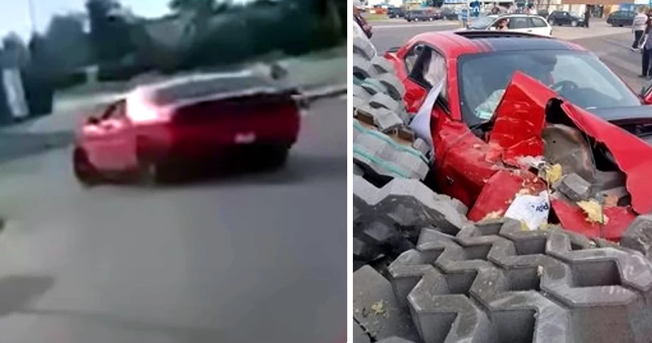 Kierowca Dodge'a Challengera chciał popisać się driftowaniem na parkingu. Nie wyszło / fot. YouTube/Stop Pirat