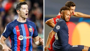 Na zdjęciu Robert Lewandowski w barwach FC Barcelona i Bayernu Monachium oraz gwiazdor PSG - Neymar