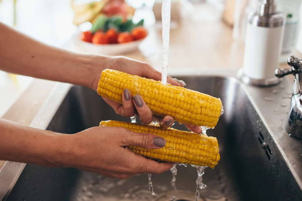 Zanim przystąpisz to gotowania kukurydzy pamiętaj, aby ją umyć i oczyścić z liści 