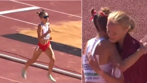 Zuzanna Wiernicka finiszuje w biegu na 3000 metrów. I gratuluje triumfatorce z Łotwy (screeny za allathletics.tv)