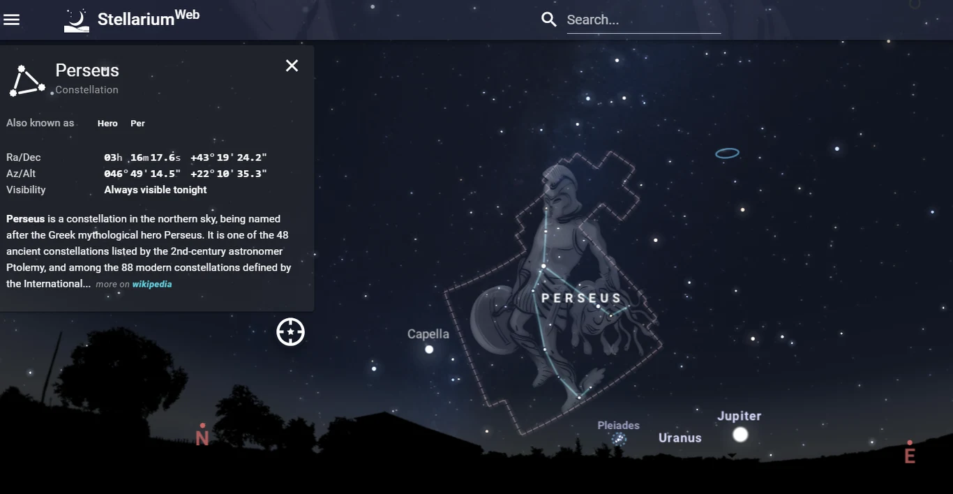 Gwiazdozbiór Perseusza będzie widoczny na północnym wschodzie. Najwięcej spadających gwiazd zobaczymy, patrząc w tym kierunku.