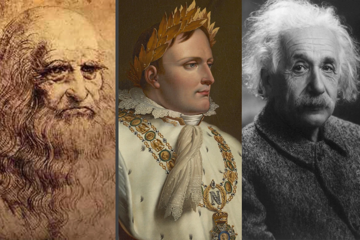 Leworęczny był m.in. Leonardo da Vinci (fot. domena publiczna), Napoleon Bonaparte ( fot. akg-images/AKG Images/East News) i Albert Einstein (fot. Jonathan William Mitchell/agefotostock/East News)