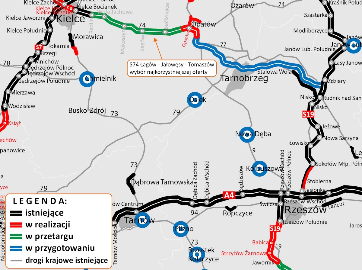 Droga S74 ma połączyć Kielce z drogą S19 koło Niska Droga S74 ma połączyć Kielce z drogą S19 koło Niska
