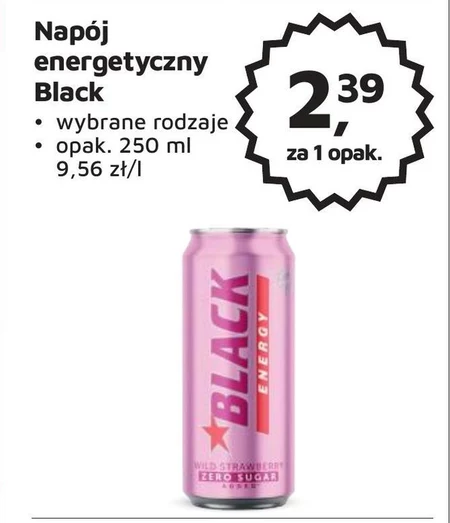 Black Energy Zero Sugar Wild Strawberry Gazowany napój energetyzujący 250 ml
