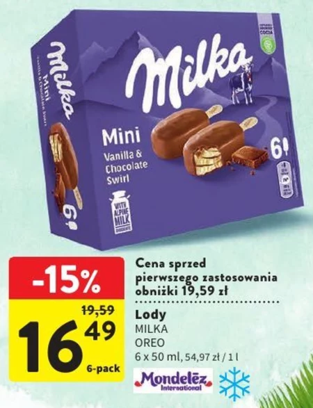 Milka Lody waniliowe z kawałkami polewy z czekoladą mleczną 300 ml (6 sztuk)