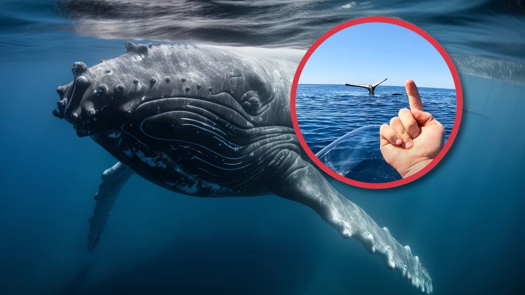 Kajakarz, który pływał u wybrzeży Australii zauważył niesamowity widok. W wodzie nieruchomo unosił się olbrzymi wieloryb, a nad taflą oceanu unosiła się jego tylna płetwa