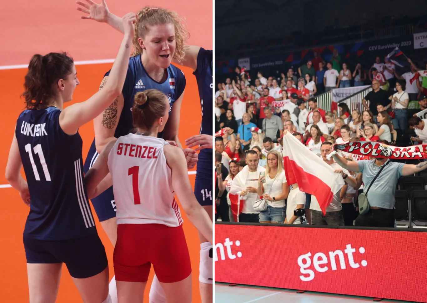 Polskie siatkarki i kibice, którzy wspierali je w Gandawie