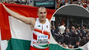 Bence Halasz świętuje zdobycie brązowego medalu MŚ. W ramce premier Węgier Viktor Orban i prezydent Turcji Recep Tayyip Erdogan