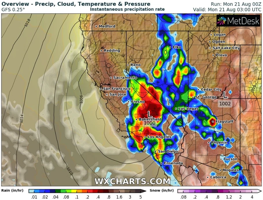Burza Hilary powoduje wiele podtopień w rejonie Kalifornii