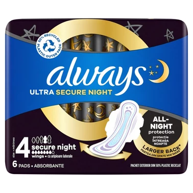 Always Ultra Podpaski Secure Night (rozmiar 4) ze skrzydełkami x6 - 0