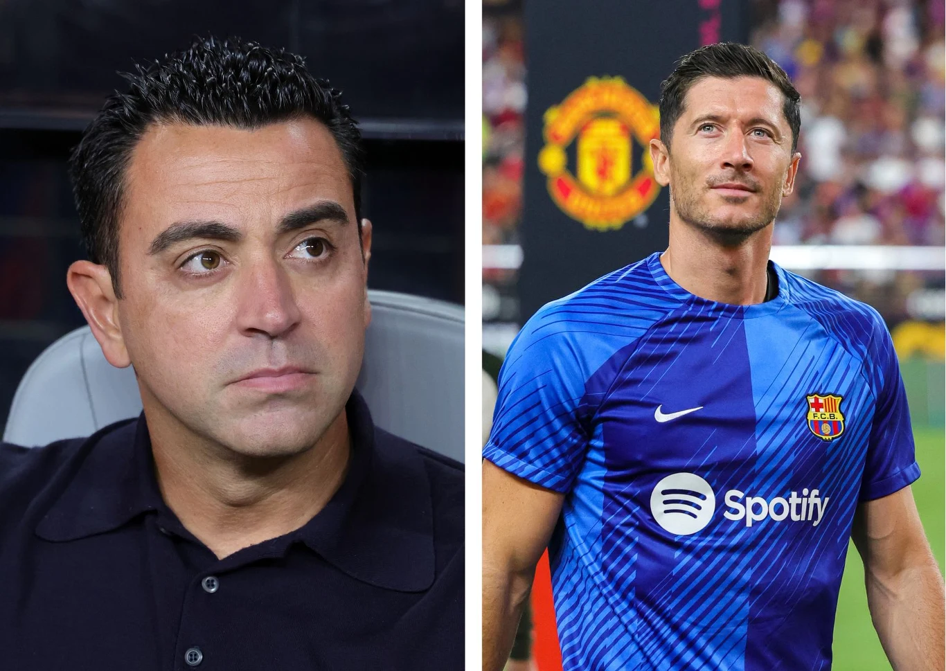 Trener FC Barcelona Xavi Hernandez oraz jego podopieczny - Robert Lewandowski