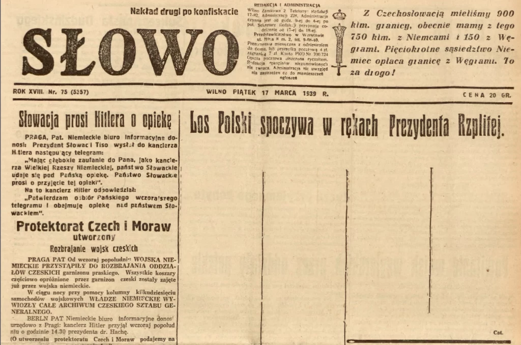 Przy tekstach Stanisława Cata-Mackiewicza standardem były takie "plamy" pustego tekstu. Gazety z nimi były po przejściu przez aparat cenzury, która najczęściej usuwała niewygodne treści w całości. Tak było w "Słowie" i wielu innych pismach