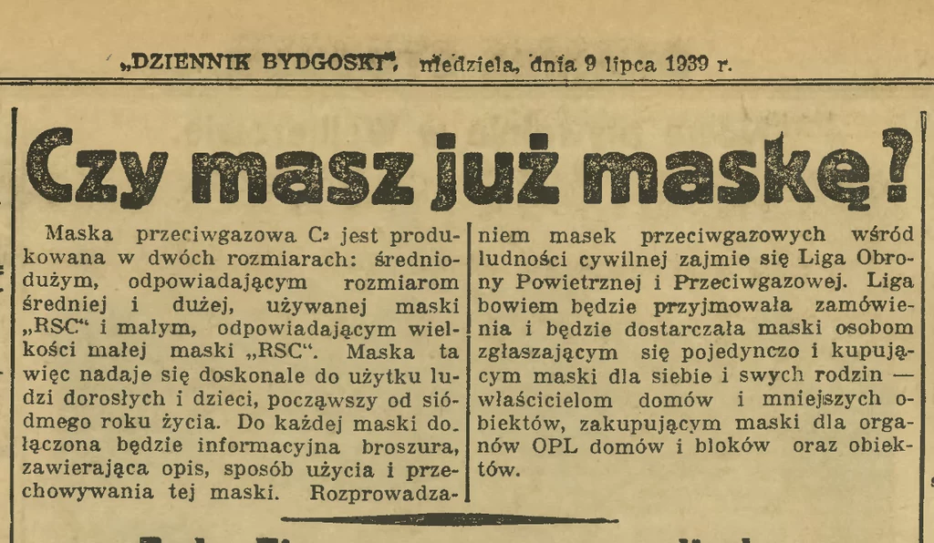 Według gazet każdy Polak musiał kupić maskę przeciwgazową