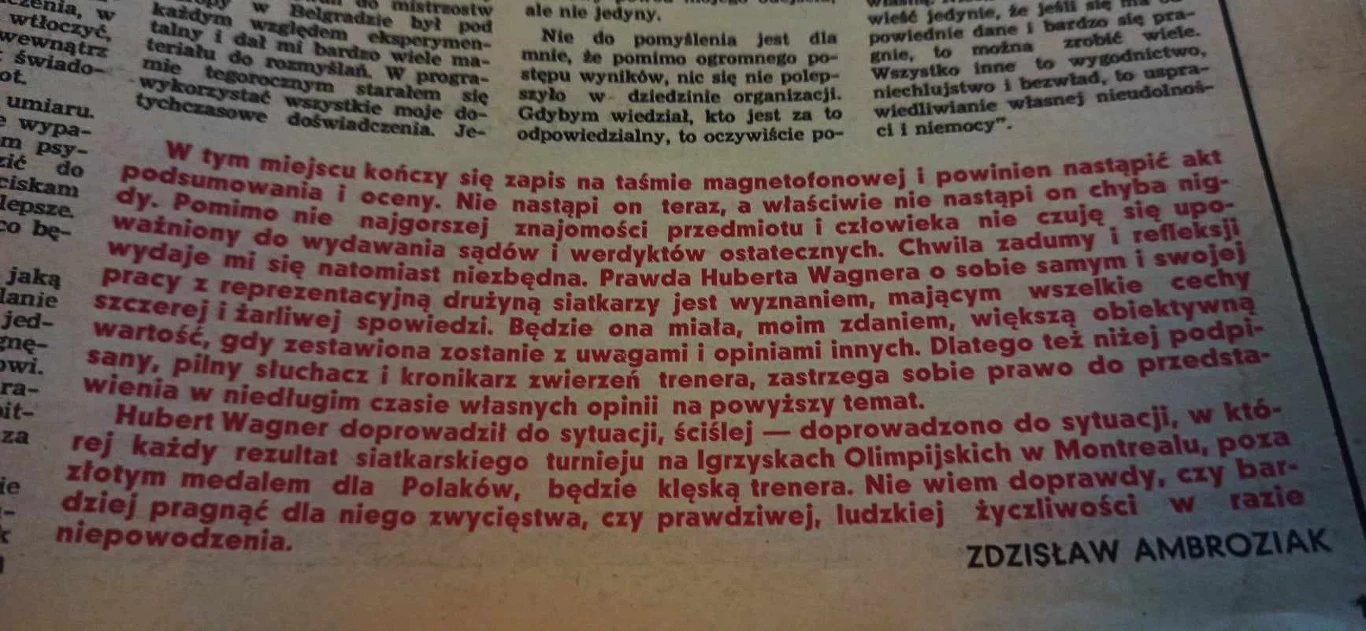 Fragment artykułu Zdzisława Ambroziaka w tygodniku "Sportowiec"