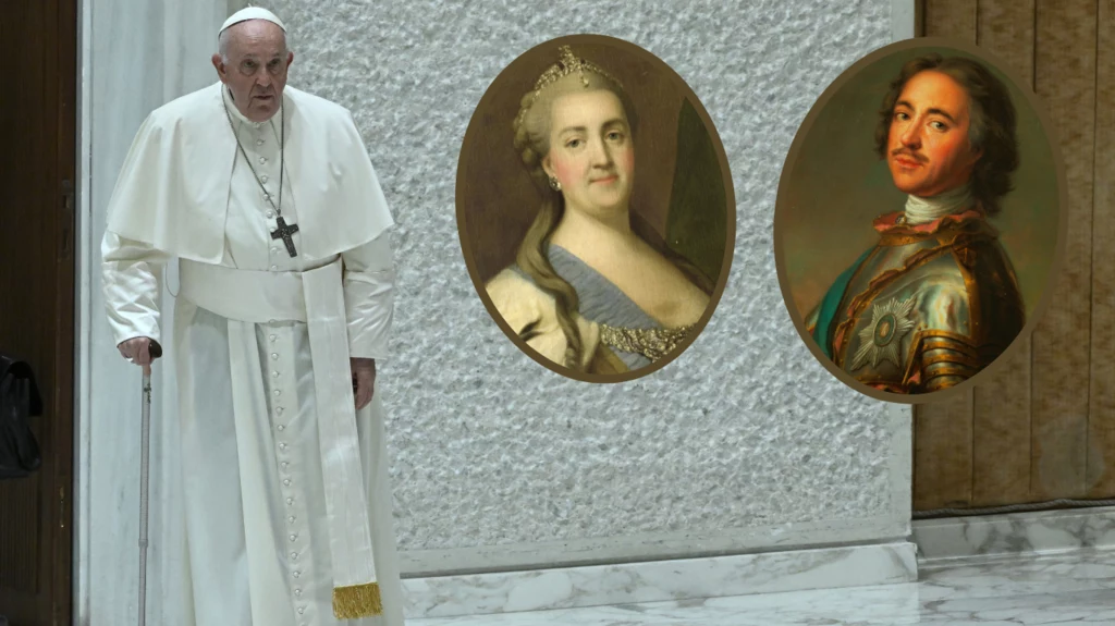 Papież Franciszek mówił o "wielkiej Rosji" i carach - Katarzynie II i Piotrze I, którzy byli okrutnikami Papież Franciszek mówił o "wielkiej Rosji" i carach - Katarzynie II i Piotrze I, którzy byli okrutnikami