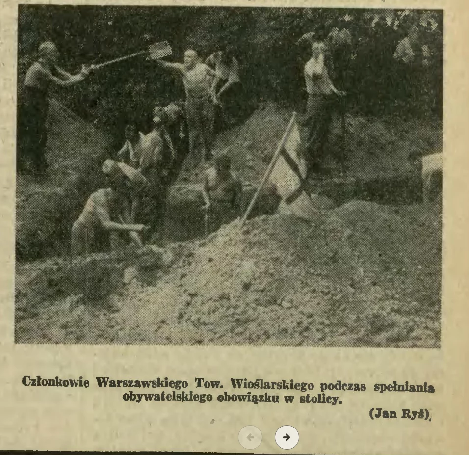 Zdjęcie zamieszczone na pierwszej stronie Kuriera Porannego 31 sierpnia, pokazujące przygotowania okopów przeciwlotniczych