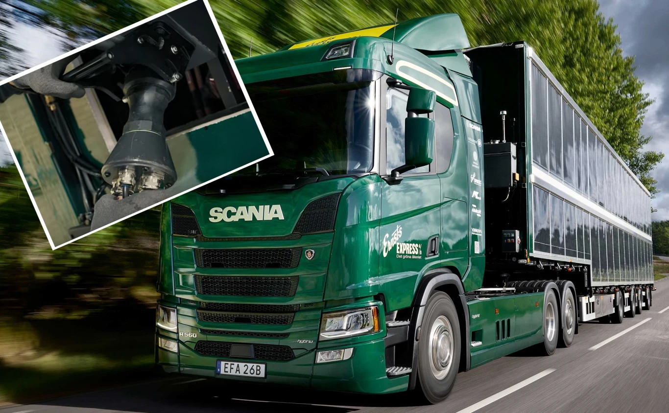 Dzięki panelom słonecznym na naczepie hybrydowa Scania R560 mogłaby jeździć przez jeden miesiąc w roku za darmo Dzięki panelom słonecznym na naczepie hybrydowa Scania R560 mogłaby jeździć przez jeden miesiąc w roku za darmo