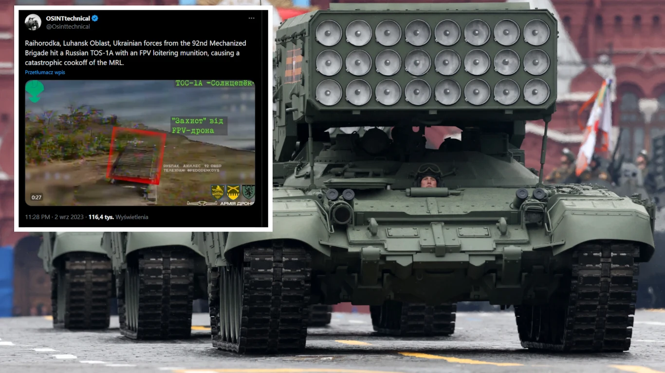 Rosjanie stracili na froncie potężną wyrzutnię termobaryczną TOS-1A Rosjanie stracili na froncie potężną wyrzutnię termobaryczną TOS-1A