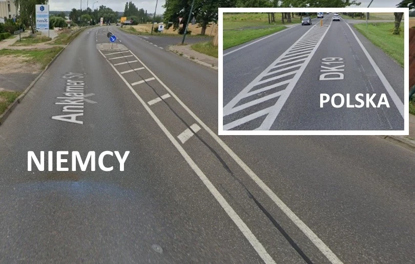 Polska to bogaty kraj. Znajdź różnicę w oznakowaniu poziomym... fot GDDKia/Google