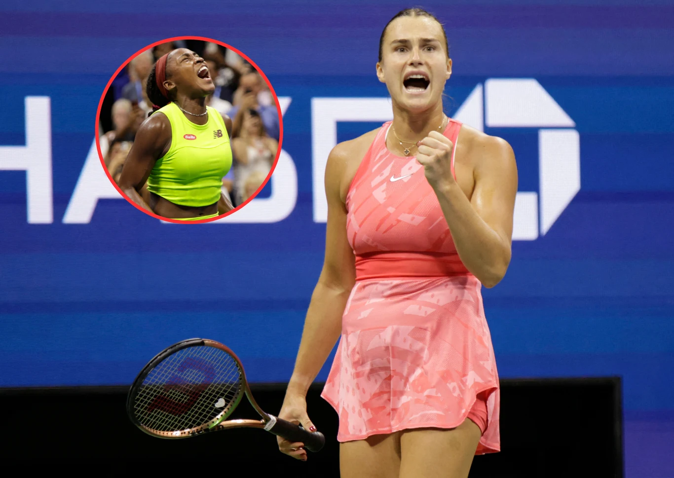 Aryna Sabalenka oraz w kółku Cori "Coco" Gauff