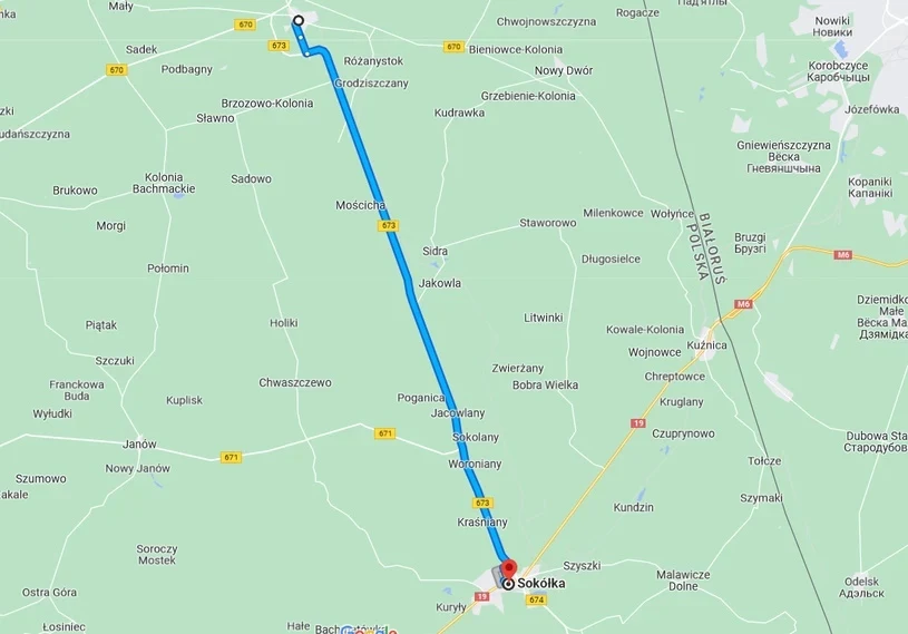 Podlasie też może się pochwalić swoją "autostradą". Prosta "jak strzelił" droga łączący miejscowości Sokółka i Dąbrowa Białostocka / fot. google 