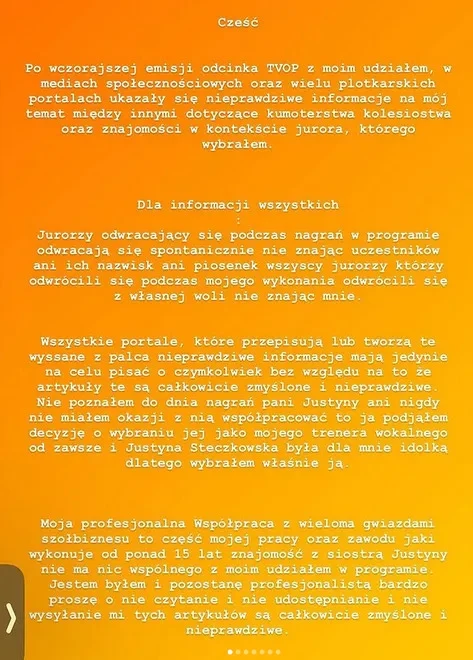 Oświadczenie na Instagramie Łukasza Darłaka Oświadczenie na Instagramie Łukasza Darłaka