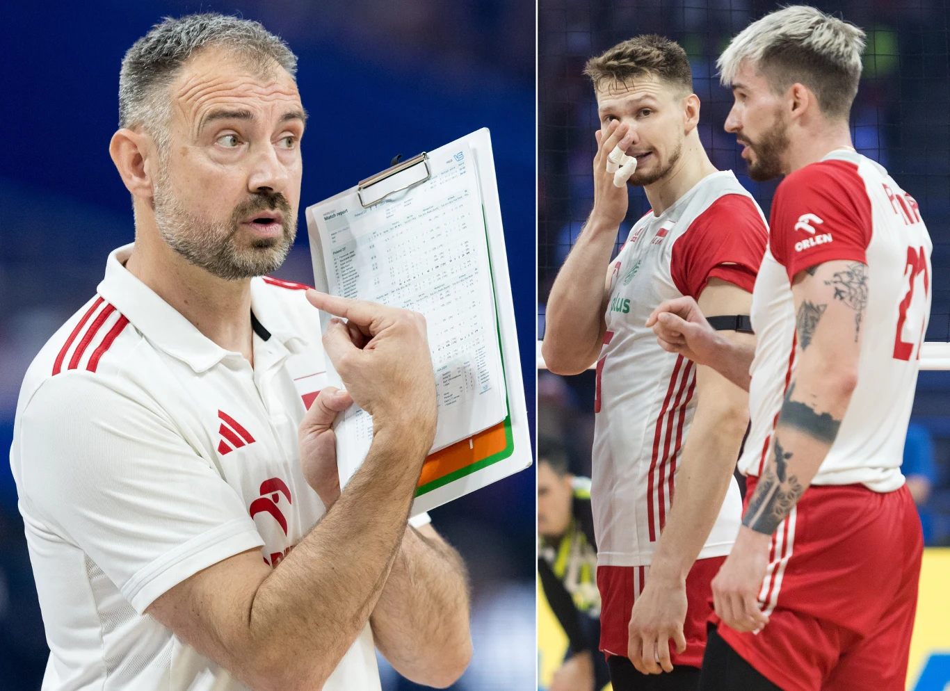 Trener reprezentacji Polski w siatkówce Nikola Grbić oraz jego podopieczni - Jakub Kochanowski i Tomasz Fornal Trener reprezentacji Polski w siatkówce Nikola Grbić oraz jego podopieczni - Jakub Kochanowski i Tomasz Fornal