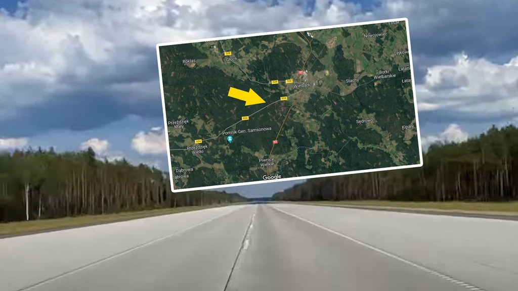 Droga wojewódzka nr 604 zamieni się w lotnisko. Fot. screenshot z Google Maps i YouTube (Pawel Korzec)