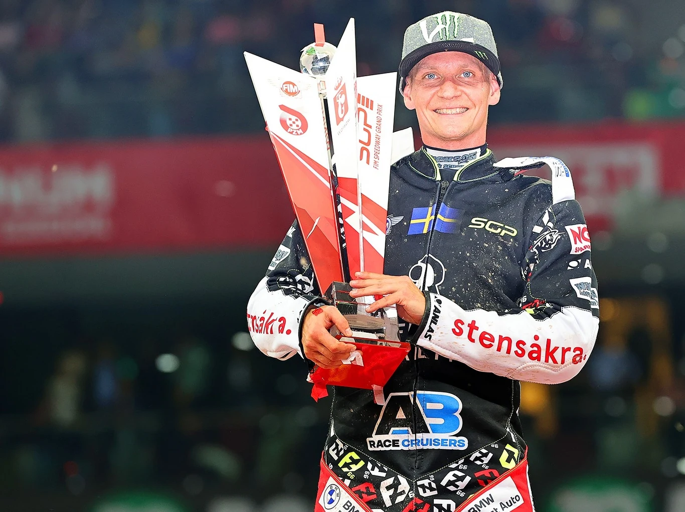 Fredrik Lindgren na podium w Warszawie.
