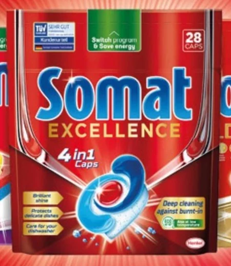 Somat Excellence 4 in 1 Caps Kapsułki do mycia naczyń w zmywarkach 484,4 g (28 x 17,3 g)