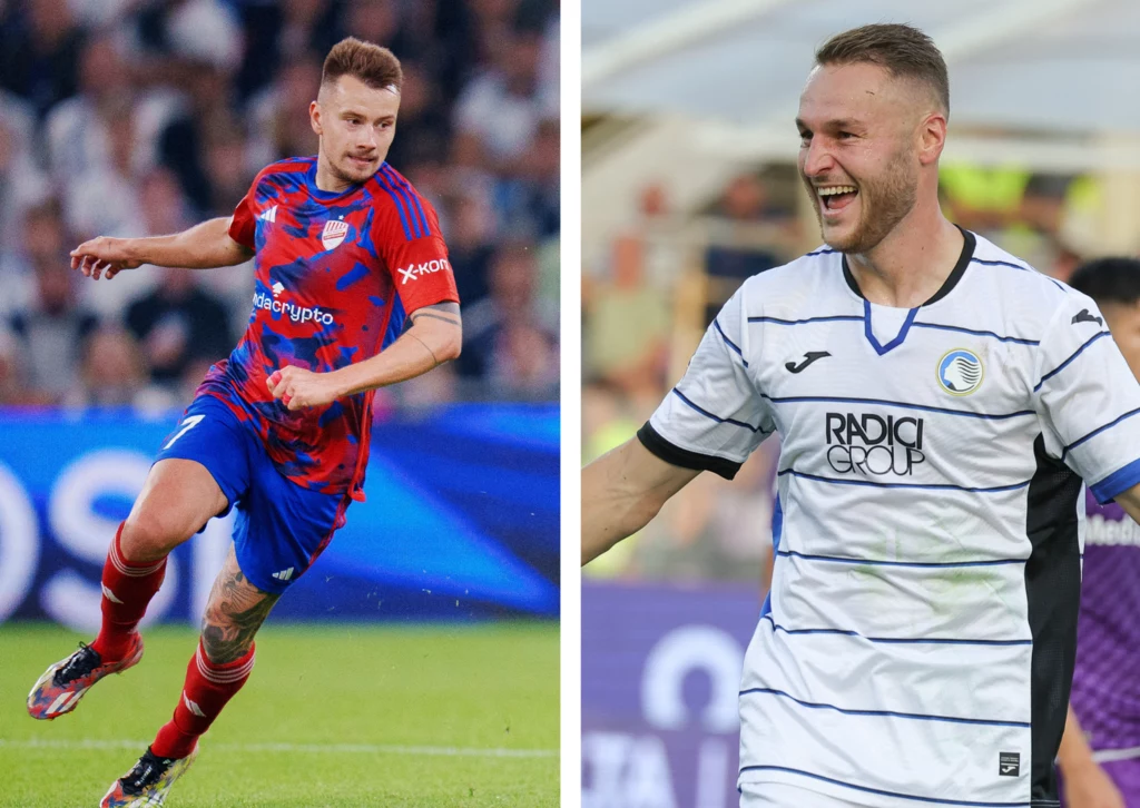 Fran Tudor z lewej (Raków) i Teun Koopmeiners z prawej (Atalanta)