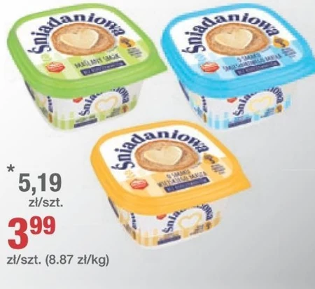 Śniadaniowa Margaryna o zmniejszonej zawartości tłuszczu maślany smak 450 g