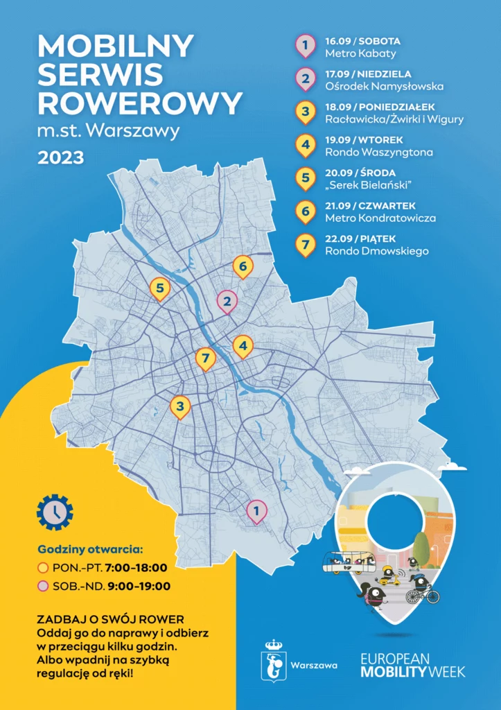 Darmowy serwis rowerowy w Warszawie będzie działał do 22 września w wybranych lokalizacjach