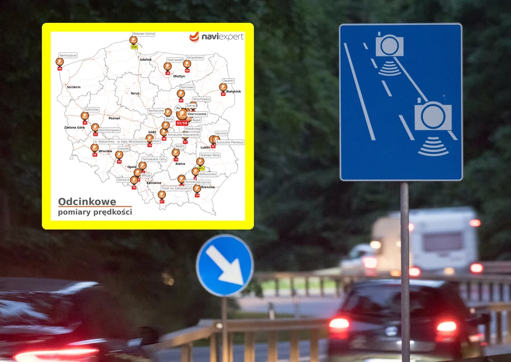 Odcinkowe pomiary prędkości to skuteczna broń GITD przeciw piratom drogowym / mapa: NaviExpert