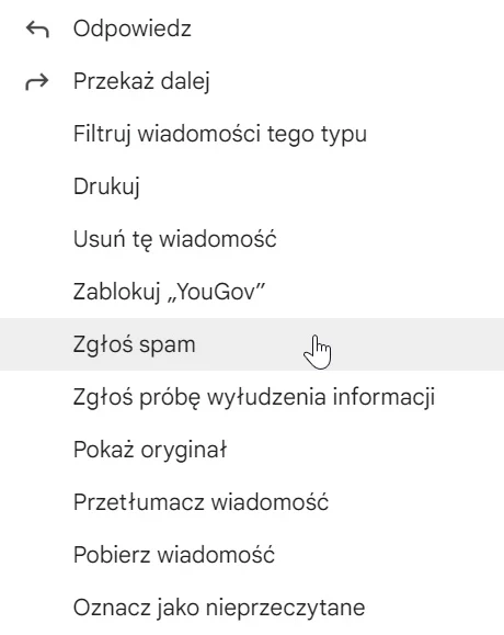 Zgłoś spam w poczcie Gmail.