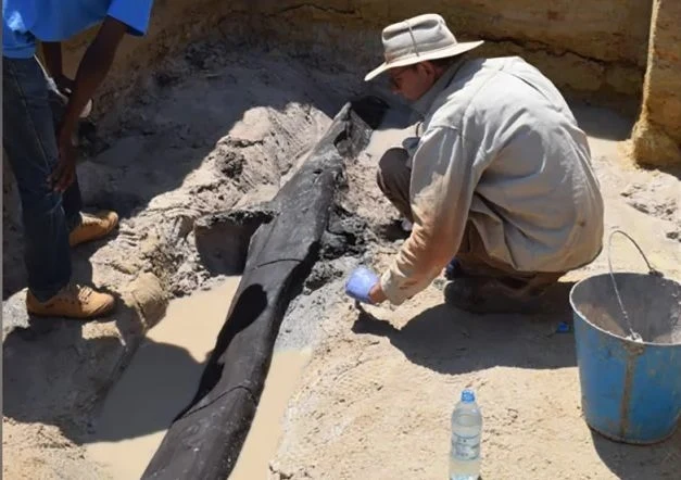 Zespół wykopaliskowy odkrywa drewnianą konstrukcję wzdłuż brzegu rzeki Kalambo w Zambii Zespół wykopaliskowy odkrywa drewnianą konstrukcję wzdłuż brzegu rzeki Kalambo w Zambii