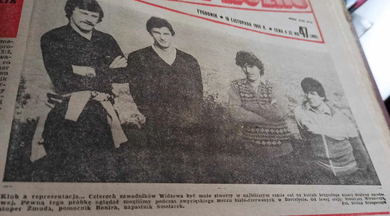 Czwórka zawodników Widzewa, którzy byli podporą reprezentacji (Józef Młynarczyk, Władysław Żmuda, Zbigniew Boniek, Włodzimierz Smolarek). Fot. Stefan Grzegorczyk, Tygodnik "Piłka Nożna"