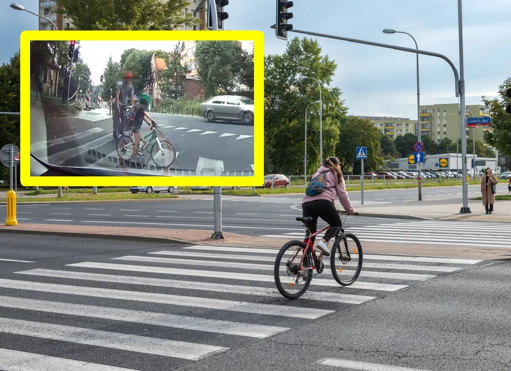 Czy rowerzysta może przejeżdżać po przejściu dla pieszych? / screen: facebook:Stop Cham