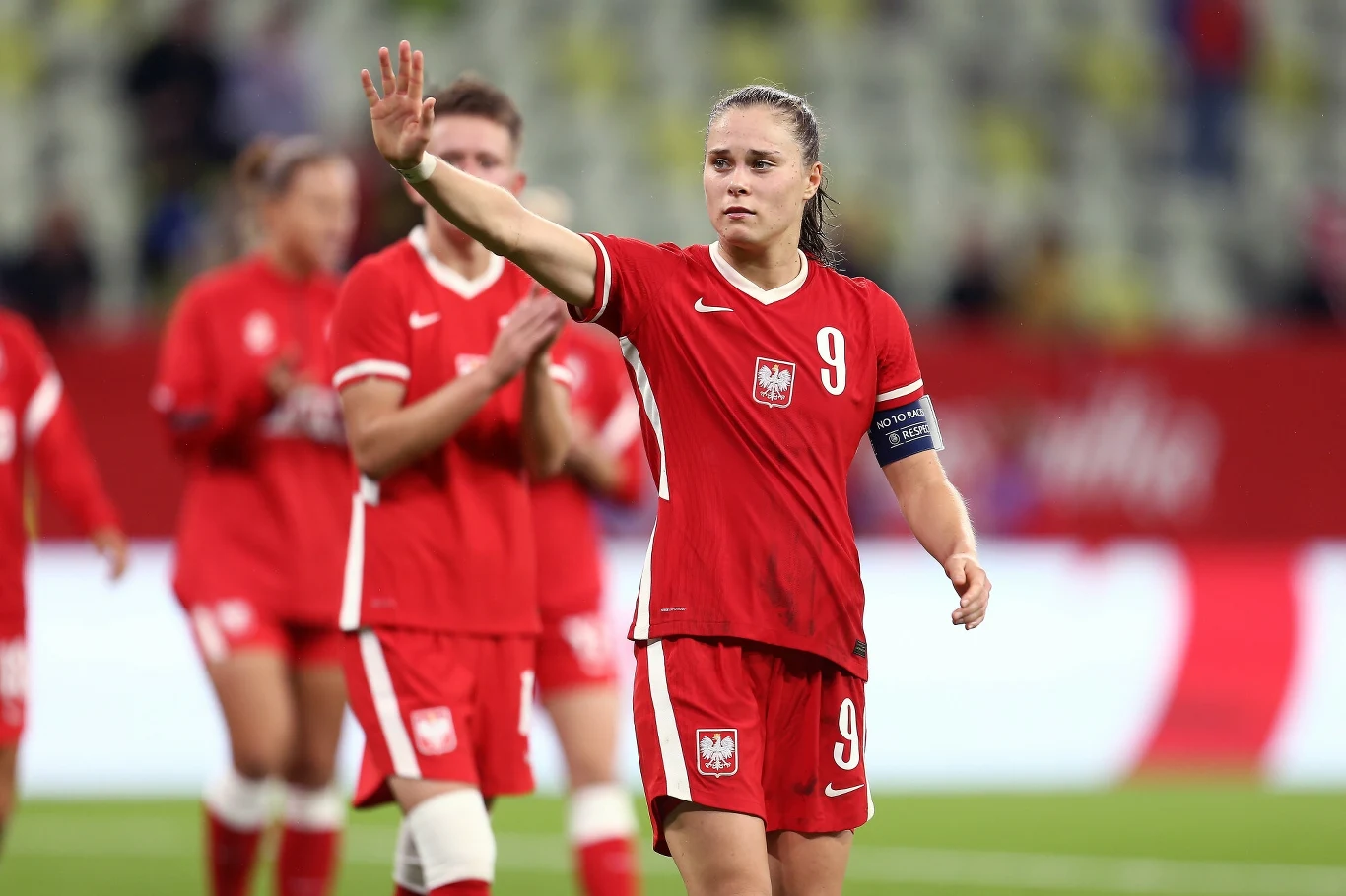 Ewa Pajor podczas meczu z Belgią w Gdańsku. Na tym spotkaniu była najwyższa frekwencja na piłkarskim meczu kobiet w Polsce - 8011 osób