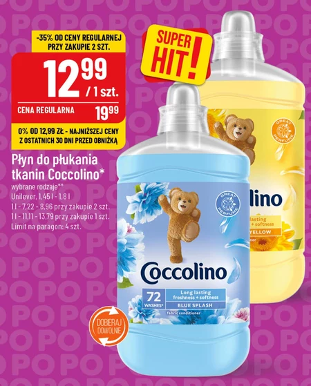 Coccolino Blue Splash Płyn do płukania tkanin koncentrat 1800 ml (72 prania)