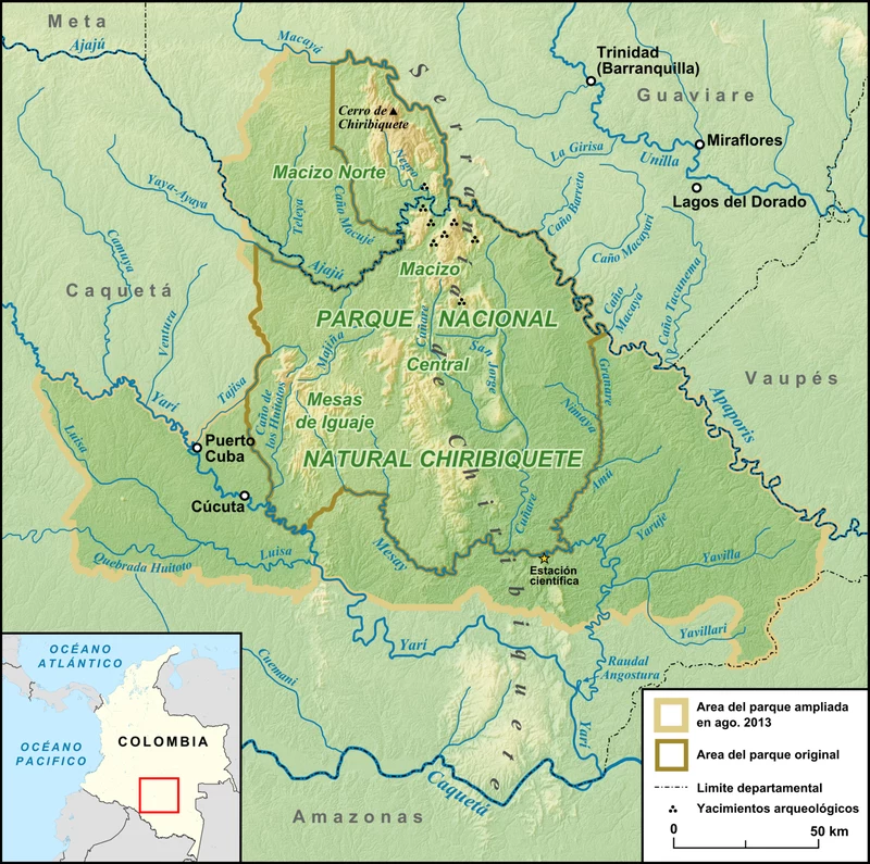 Położenie Parku Narodowego La Serranía de Chiribiquete