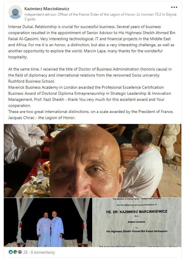 Kazimierz Marcinkiewicz sam pochwalił się swoją nową pracą, za pośrednictwem konta na LinkedInie