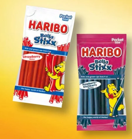 Haribo Balla Stixx Żelki owocowe o smaku truskawki i jeżyny 80 g