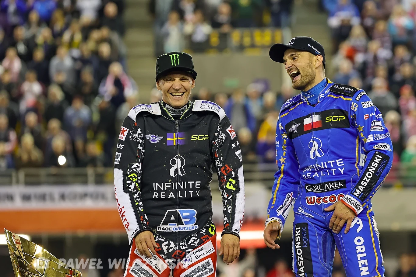 Fredrik Lindgren i Bartosz Zmarzlik na podium Grand Prix.