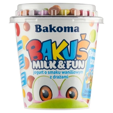 Bakoma Bakuś Milk & Fun Jogurt o smaku waniliowym z drażami 135 g - 1