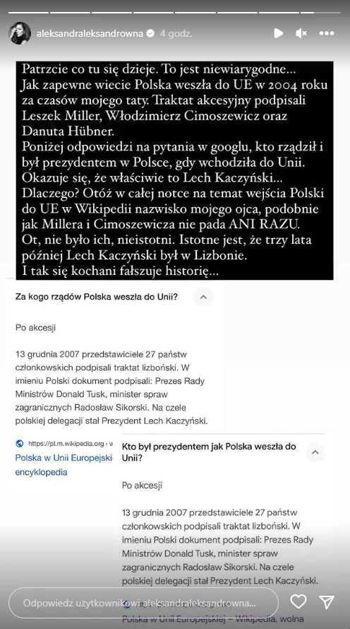 Kwaśniewska jest oburzona! /https://www.instagram.com/aleksandraleksandrowna/?hl=pl Kwaśniewska jest oburzona! /https://www.instagram.com/aleksandraleksandrowna/?hl=pl