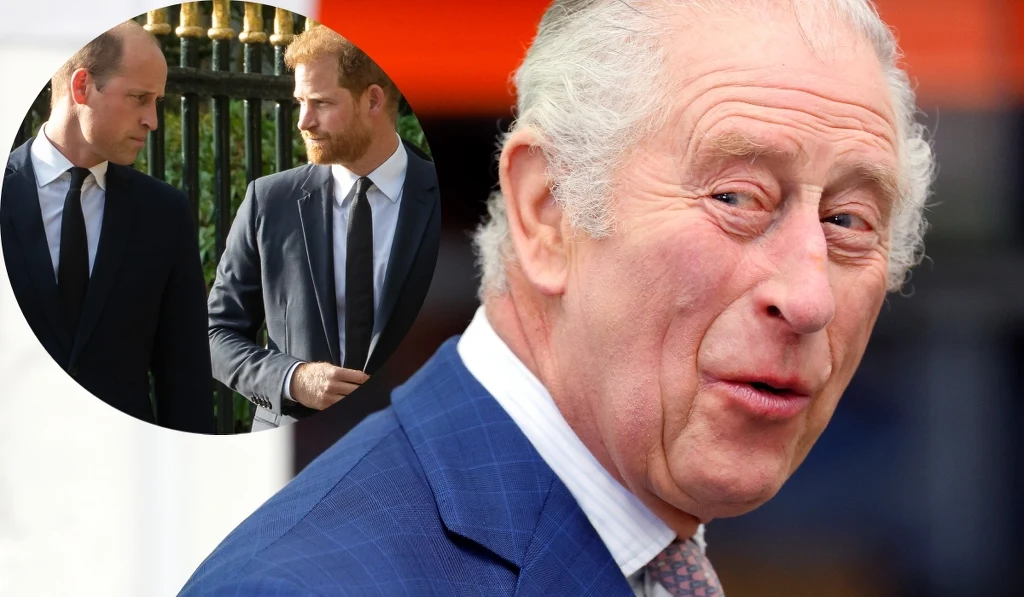 Król Karol III, książę Harry i książę William Król Karol III, książę Harry i książę William