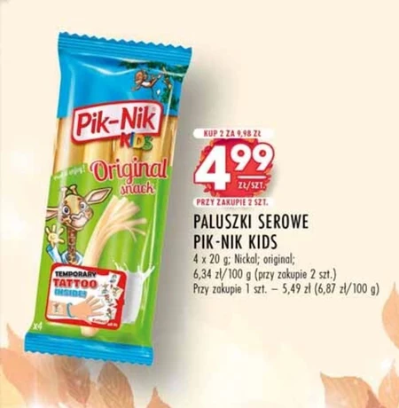 Pik-Nik Kids Orginal Świeże paluszki serowe do rwania 80 g (4 x 20 g)