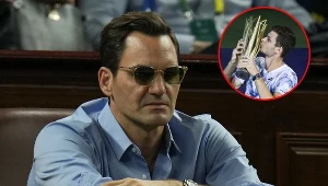 Roger Federer i Hubert Hurkacz w kółeczku