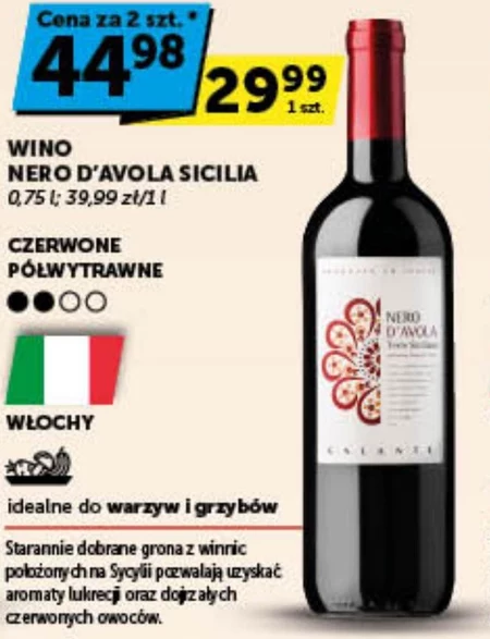 Wino półwytrawne Nero D`Avola